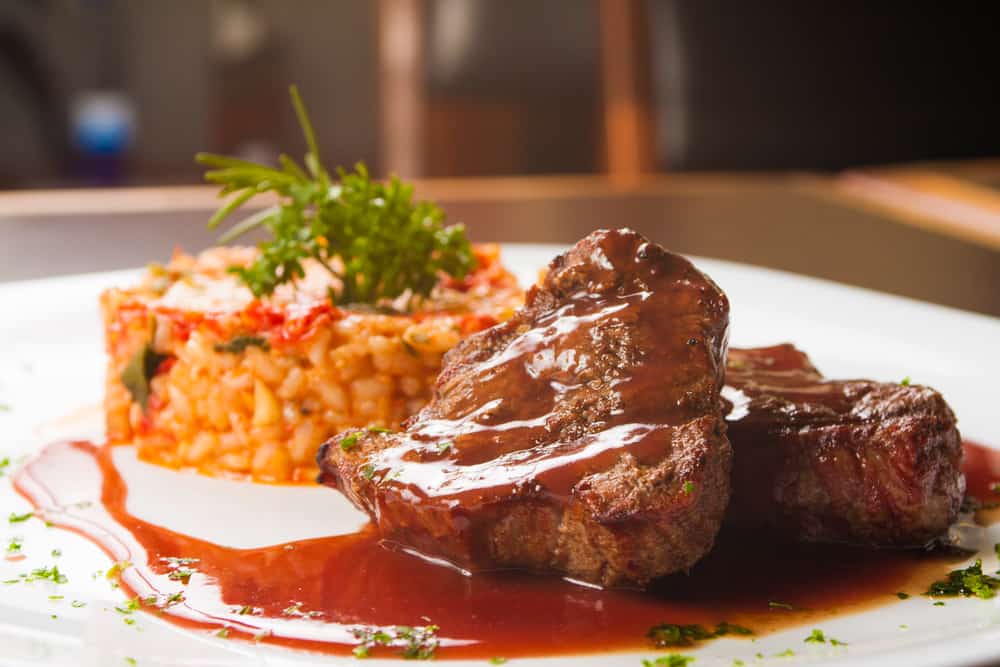 Rosa Negra Risotto With a Filet Mignon