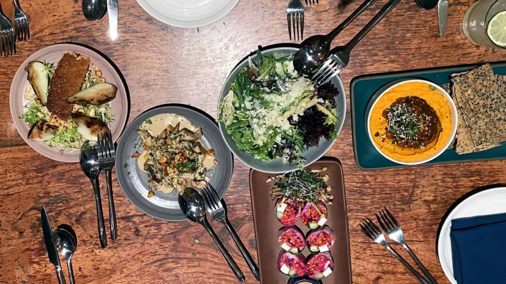 Greens: Carrot Hummus,
Fresh Spring Rolls, Green Gulch Baby Lettuces Salad