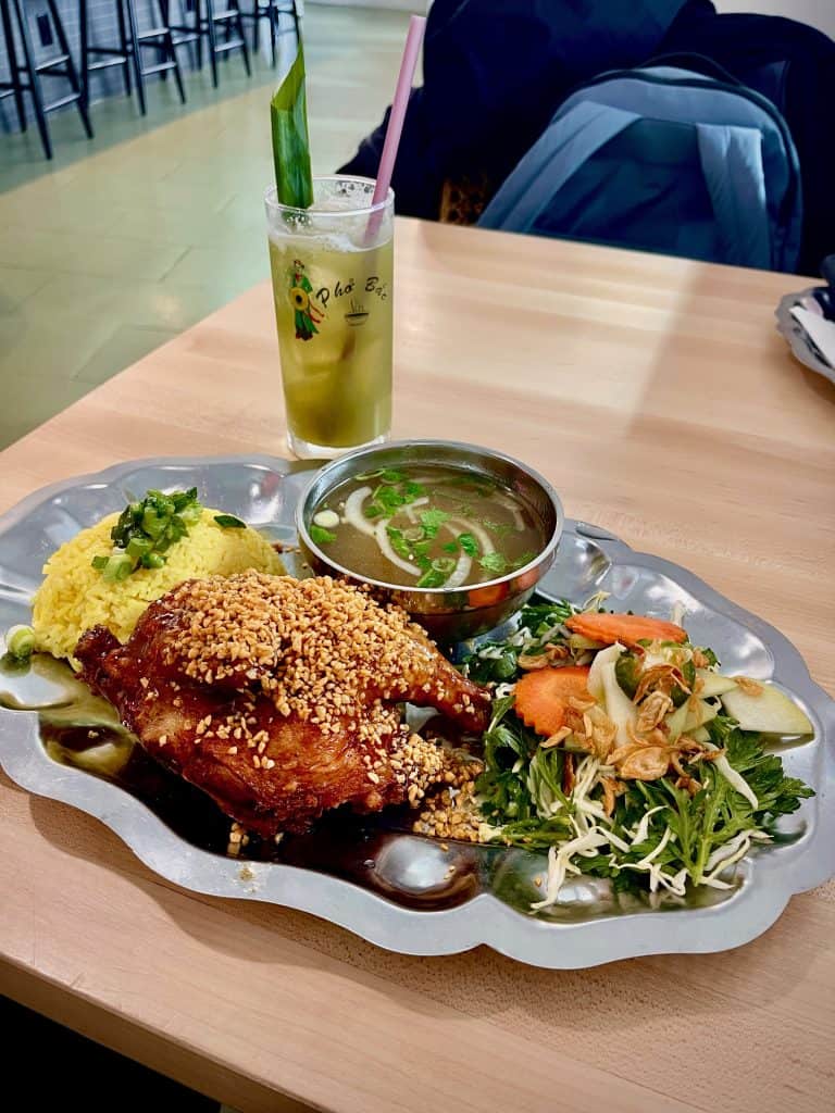 The Boat's Garlic Chicken, Rice, Soup, and House Salad