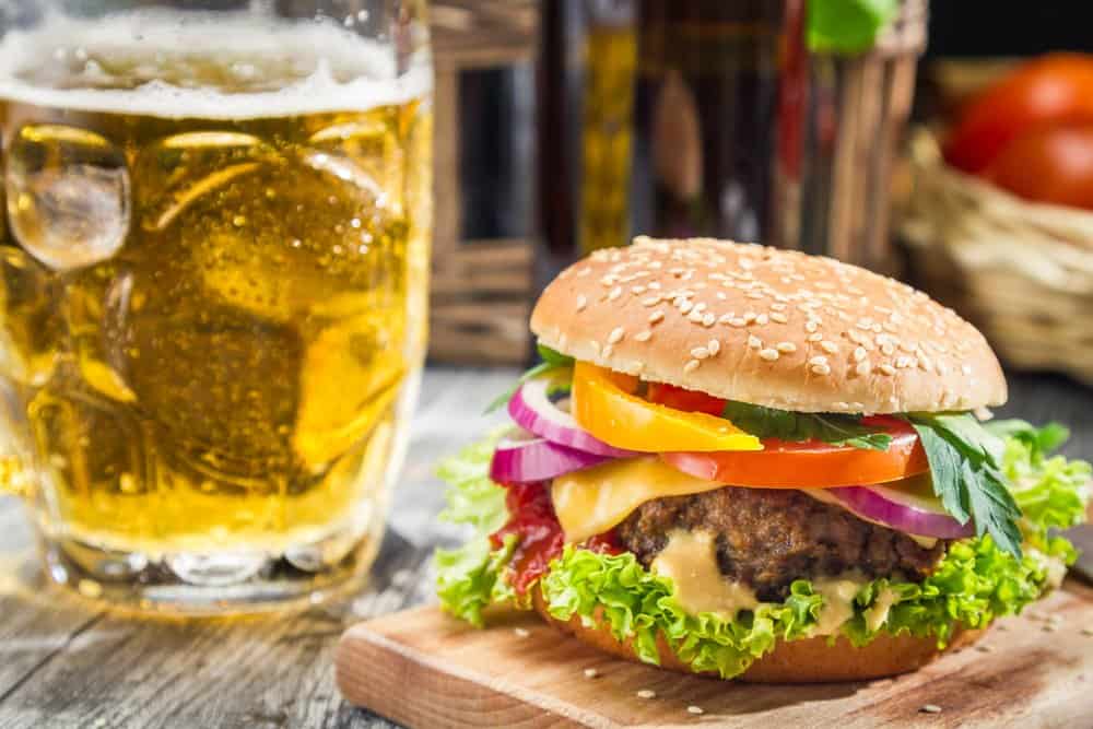 O'Side Sports Bar & Grill Burger with Beer