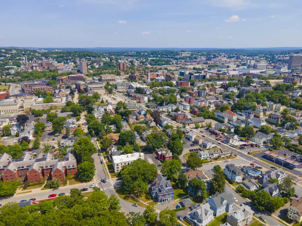 Aerial view of Worcester MA