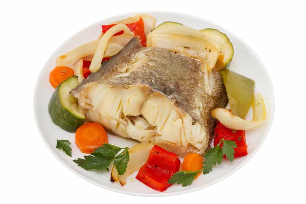 Boiled fish with pickled veggies