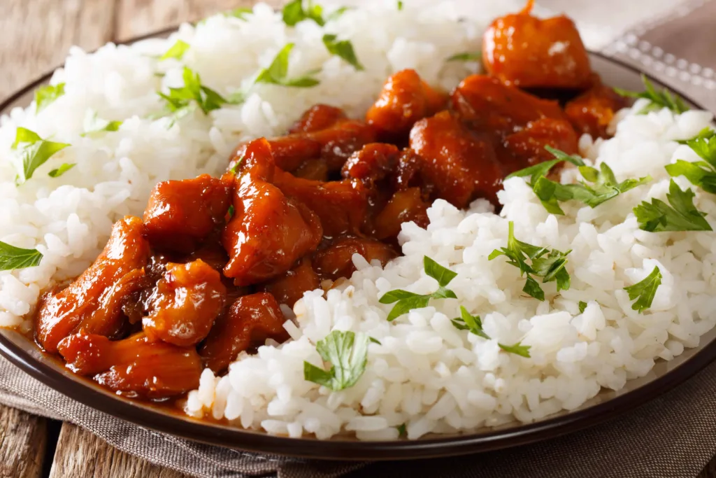 Bourbon chicken at Szechwab Chines Restaurant