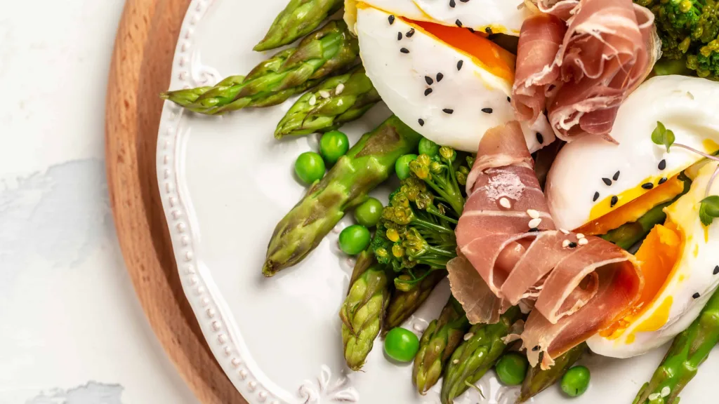 Prosciutto & Asparagus Poached Eggs at The Grove Cafe & Market