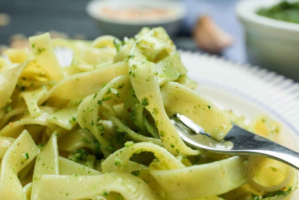 Papardelle with Genovese pesto at Lucca