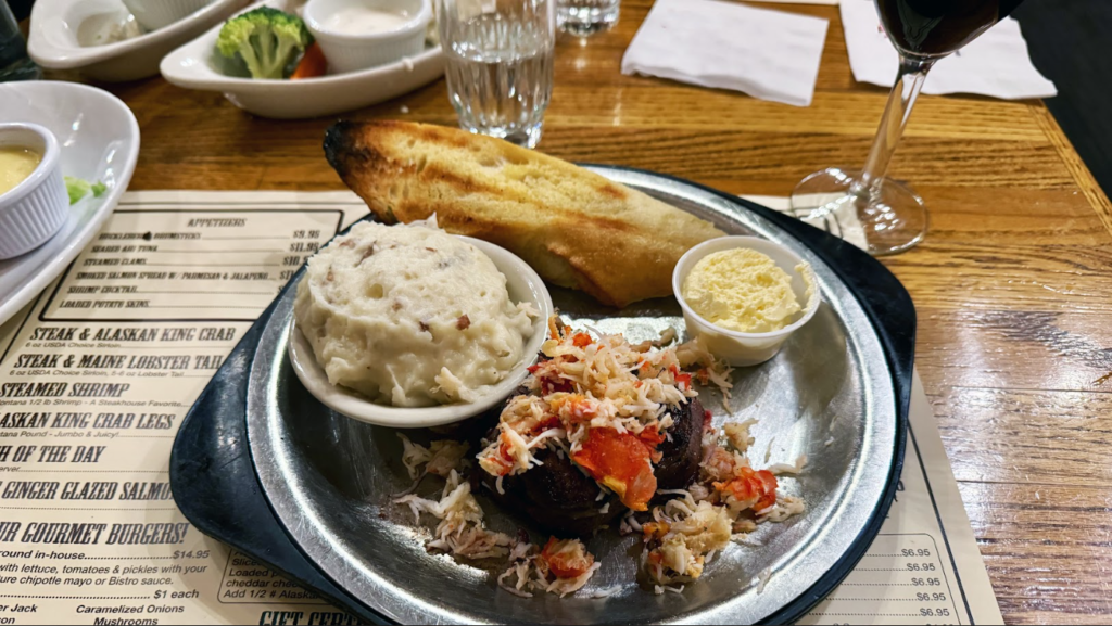 Steak and Alaskan King Crab dish at Lolo Creek Steakhouse